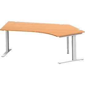 Schäfer Shop Genius hoekbureau MODENA FLEX 135°, aanbouw rechts, C-voet rechthoekige buis, B 2165 mm, beuken/wit