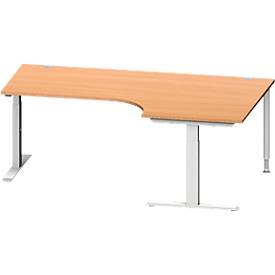 Schäfer Shop Genius Schäfer Shop  Genius Hoekbureautafel MODENA FLEX 90°, T-poot rechthoekige buis, B 2000 mm, aanbouw rechts, beuken/blank aluminium