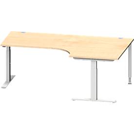 Schäfer Shop Genius Schäfer Shop  Genius Hoekbureautafel MODENA FLEX 90°, T-poot rechthoekige buis, B 2000 mm, aanbouw rechts, esdoorn/blank aluminium