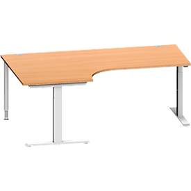 Schäfer Shop Genius Schäfer Shop  Genius Hoekbureautafel MODENA FLEX 90°, T-poot rechthoekige buis, B 2000 mm, aanbouw links, beuken/blank aluminium