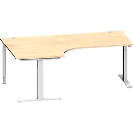 Schäfer Shop Genius Schäfer Shop  Genius Hoekbureautafel MODENA FLEX 90°, T-poot rechthoekige buis, B 2000 mm, aanbouw links, esdoorn/blank aluminium