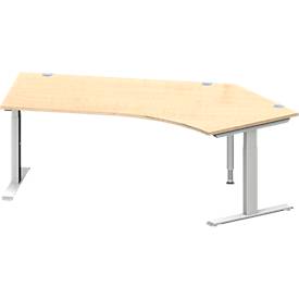 Schäfer Shop Genius Schäfer Shop  Genius Hoekbureautafel MODENA FLEX 135°, T-poot rechthoekige buis, B 2165 mm, aanbouw rechts, esdoorn/blank aluminium