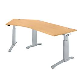 Schäfer Shop Genius Schäfer Shop  Genius Bureautafel 135° PLANOVA ergoSTYLE, aanbouw links, handm. in hoogte verstelbaar, B 2165 x D 800 mm, beukenpatroon/blank aluminium