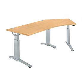 Schäfer Shop Genius Schäfer Shop  Genius Bureautafel 135° PLANOVA ergoSTYLE, aanbouw rechts, handm. in hoogte verstelbaar, B 2165 x D 800 mm, beukenpatroon/blank aluminium