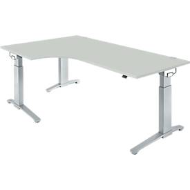 Schäfer Shop Genius Schäfer Shop  Genius Hoekbureautafel 90° PLANOVA ERGOSTYLE, aanbouw links, handmatig in hoogte verstelbaar, B 2000 mm, lichtgrijs/blank aluminium