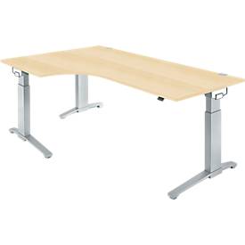 Schäfer Shop Genius Schäfer Shop  Genius Hoekbureautafel 90° PLANOVA ERGOSTYLE, aanbouw links, handmatig in hoogte verstelbaar, B 2000 mm, esdoornpatroon/blank aluminium