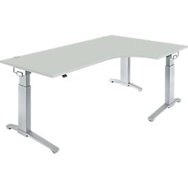 Schäfer Shop Genius Schäfer Shop  Genius Hoekbureautafel 90° PLANOVA ERGOSTYLE, aanbouw rechts, handmatig in hoogte verstelbaar, B 2000 mm, lichtgrijs/blank aluminium