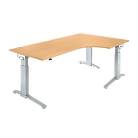 Schäfer Shop Genius Schäfer Shop  Genius Hoekbureautafel 90° PLANOVA ERGOSTYLE, aanbouw rechts, handmatig in hoogte verstelbaar, B 2000 mm, beukenpatroon/blank aluminium