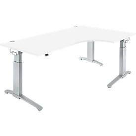 Schäfer Shop Genius Schäfer Shop  Genius Hoekbureautafel 90° PLANOVA ERGOSTYLE, aanbouw rechts, handmatig in hoogte verstelbaar, B 2000 mm, wit/blank aluminium
