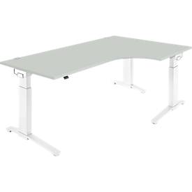 Schäfer Shop Genius Schäfer Shop  Genius Hoekbureautafel 90° PLANOVA ERGOSTYLE, aanbouw rechts, handmatig in hoogte verstelbaar, B 2000 mm, lichtgrijs/wit