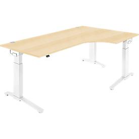 Schäfer Shop Genius Schäfer Shop  Genius Hoekbureautafel 90° PLANOVA ERGOSTYLE, aanbouw rechts, handmatig in hoogte verstelbaar, B 2000 mm, esdoornpatroon/wit