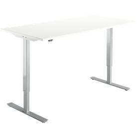 Start Off bureau, elektrisch in hoogte verstelbaar, rechthoekig, T-poot, B 1600 x D 800 x H 755-1255 mm, wit/blank aluminium