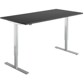 Start Off bureau, elektrisch in hoogte verstelbaar, rechthoekig, T-poot, B 1600 x D 800 x H 755-1255 mm, grafiet/blank aluminium