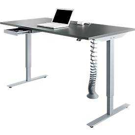 Schäfer Shop Select Bureau Start Off - elektrisch in hoogte verstelbaar - T-poot – L 1600 x B 800 x H 705/1205 mm – grafiet/wit aluminium + lade + kabelspiraal
