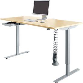 Schäfer Shop Select Bureau Start Off - elektrisch in hoogte verstelbaar - T-poot – L 1600 x B 800 x H 705/1205 mm – ahorn/wit aluminium + lade +kabelspiraal