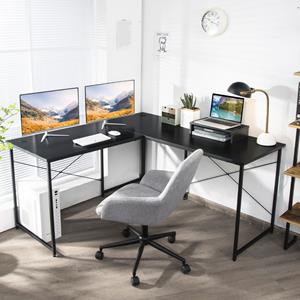 Costway Bureau L-vorm Omkeerbaar Hoekbureau met Monitorstandaard Hoektafel met 3 Kabelgaten Gaming Computertafel 150 x 150 x 74 cm
