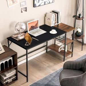 Costway Computerbureau Bureau met Opbergplanken Studeer Tafel met Stalen Frame Industriële Stijl voor Thuis Kantoor Bruin + Zwart