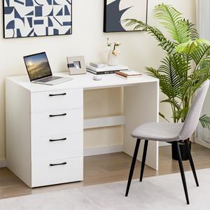 Costway Bureau met 4 Laden Thuiskantoor Computertafel Klein Moderne Bureautafel PC-Tafel Wit 110 x 60 x 76 cm
