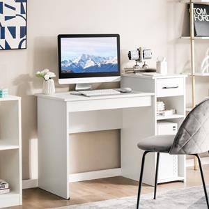 Costway Computerbureau met Lade en PC-Standaard MDF Bureau met 2-Laags Opbergrek Schrijftafel 102 x 50 x 82 cm Wit