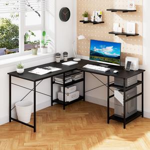 Costway Bureau L-vorm Omkeerbaar Hoekbureau Hoektafel Gaming Computertafel voor Thuiskantoor 151 x 151 x 75 cm (Zwart)