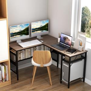 Costway L-Vormig Bureau Omkeerbaar Hoekbureau met Opbergplanken van Gaas CPU-Houder Spelletjesbureau voor Werk Studie Spelletjes
