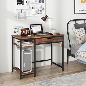 Costway Computerbureau met Lade 100 cm Industriële Thuiswerktafel met Verstelbare Plank Compacte Bureau voor Studie Spelletjes Rustiek Bruin
