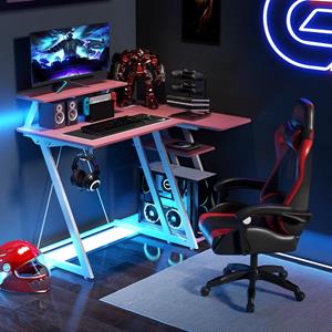 Costway Gaming Bureau met USB-Aansluitingen en -Poorten Klein Bureau met Monitorplank Haak Opbergplank CPU-Standaard Hoekbureau