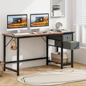 Costway Bureau met 2 Laden 140 cm Lange Computertafel met Hoofdtelefoonhaak en Opbergvak Bureautafel Grote PC-Tafel Werktafel voor Kantoor