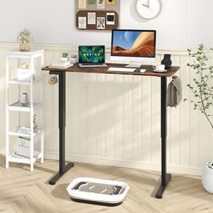 Costway Elektrisch Sta-Bureau 140 x 60 cm Bureau met 3 Hoogte-Instellingen in het Geheugen 2 Ophanghaken Kabelmanagement Wit/Bruin/Natuurlijk