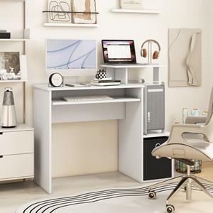 Costway Bureau Kleine Computertafel met Printerplank Toetsenbordplank en Afneembare Stoffen Lade PC-Tafel 100 x 40 x 87 cm Wit