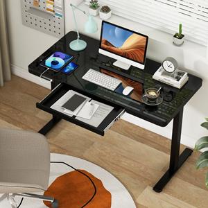 Costway Elektrisch Zit-Sta Bureau 120 cm in Hoogte Verstelbaar Bureau met Blad van Gehard Glas 2 Geheugenposities USB Type-C-aansluitingen