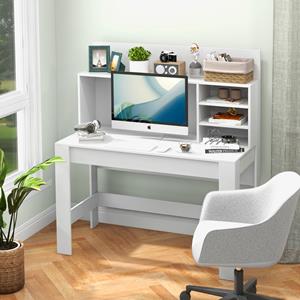 Costway Computerbureau Thuiskantoor met Plank en Kabelgaten Modern Bureau Studietafel Anti-Kantelset 120 x 54 x 129 cm