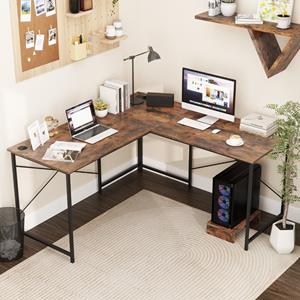 Costway Bureau L-Vorm Omkeerbaar Hoekbureau met Laadstation Hoektafel met Kabelgaten en Afneembare CPU-/Monitorstandaard