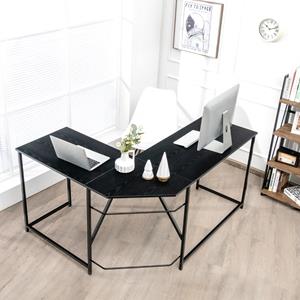 Costway L-Vormig Hoekbureau Ruimtebesparend Computerbureau met Versterkt Metalen Frame Laptoptafel voor Thuiskantoor Zwart