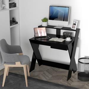 Costway Computertafel met Lade Bureau met Monitorverhoging Werktafel X-Vormig voor Kleine Ruimtes Thuis en op Kantoor 90 x 61 x 94 cm (Zwart)
