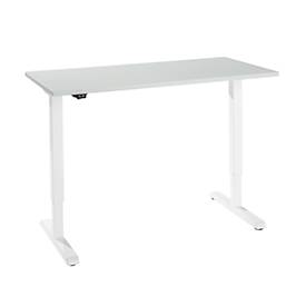 Bureau, elektrisch in hoogte verstelbaar, rechthoekig, T-voet, B 1300 x D 650 x H 715-1205 mm, lichtgrijs/wit