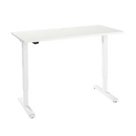 Bureau, elektrisch in hoogte verstelbaar, rechthoekig, T-voet, B 1300 x D 650 x H 715-1205 mm, wit/wit