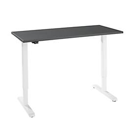 Bureau, elektrisch in hoogte verstelbaar, rechthoekig, T-voet, B 1300 x D 650 x H 715-1205 mm, grafietgrijs/wit