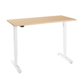 Bureau, elektrisch in hoogte verstelbaar, rechthoekig, T-voet, B 1300 x D 650 x H 715-1205 mm, ahorn/wit