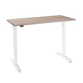 Bureau, elektrisch in hoogte verstelbaar, rechthoekig, T-voet, B 1300 x D 650 x H 715-1205 mm, eiken/wit