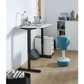 Bureau, elektrisch in hoogte verstelbaar, rechthoekig, T-voet, B 1300 x D 650 x H 715-1205 mm, wit/zwart
