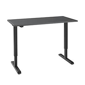 Bureau, elektrisch in hoogte verstelbaar, rechthoekig, T-voet, B 1300 x D 650 x H 715-1205 mm, grafietgrijs/zwart