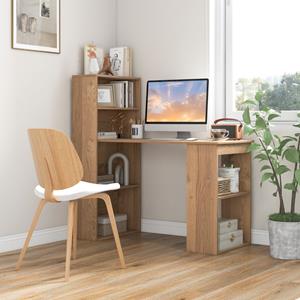 Costway Computerbureau met Boekenkast Modern Compact 120 cm Bureau met 6-Vaks Opbergplanken Omkeerbare Studietafel met Breed Onderstel