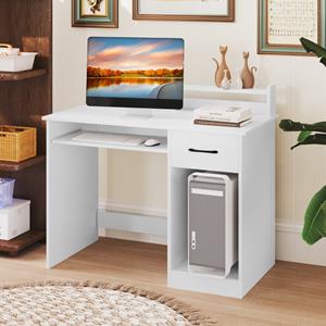 Costway Computerbureau met Oplaadstation Schrijfbureau met Toetsenbordlade Lade en Verstelbare Plank Modern Bureau voor Thuiskantoor