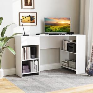 Costway L-Vormig Bureau Hoekbureau met Lade en Planken Moderne Computertafel Hoektafel voor Thuiskantoor Wit