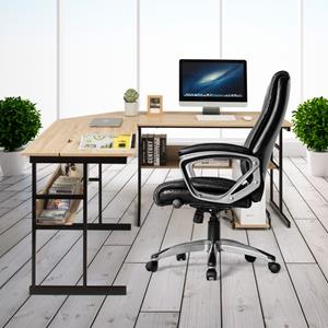 Costway L-Vormig Bureau Hoekbureau van Hout met Kantelbaar Tafelblad 2 Planken en CPU-Standaard Computertafel voor Thuis en Kantoor
