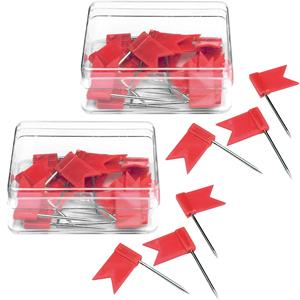 Out of the blue Punaise vlaggetjes - 60x - voor prikbord/memobord/wereldkaart - rood -