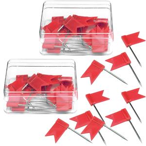Out of the blue Punaise vlaggetjes - 80x - voor prikbord/memobord/wereldkaart - rood -