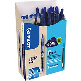 Pilot Gelpen  Bottle 2 Pen BeGreen, blauw, lijndikte 0,4 mm, documentbestendig, navulbaar, 89% gerecycled materiaal, 10 stuks + 10 navullingen blauw