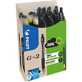 Pilot Gelpen  G2-7, zwart, lijndikte 0,4 mm, documentbestendig, navulbaar, 70 % gerecycled kunststof, 12 stuks + 12 vullingen zwart